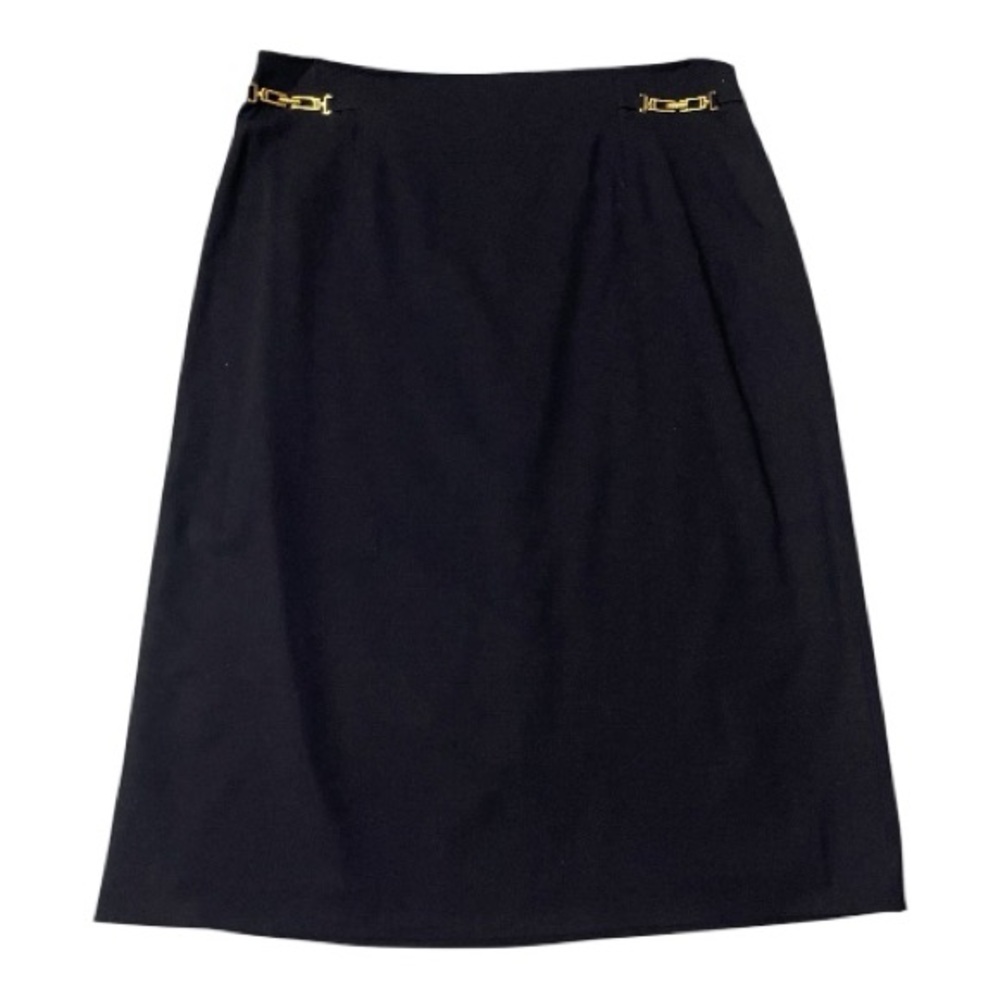 Vintage Escada Black Pencil Skirt 14/44 New Wool Gold Logo Embellishments NWOT